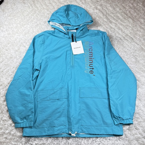 Arcminute Jacket Men XL Blue Windbreaker Hooded Zip Outerwear Street Spell Out - Picture 1 of 9